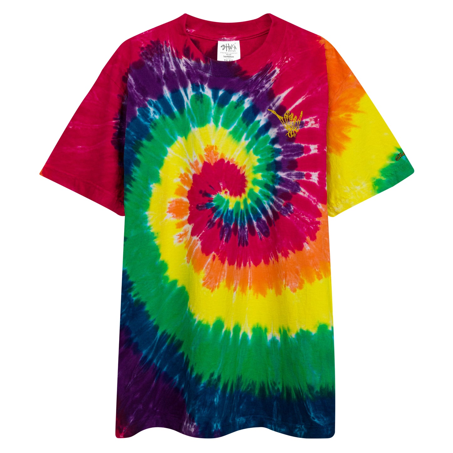 Embroidered Shaka Bones Tye Dye - Rainbow Spiral